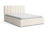 Elegantes Polsterbett in Weiß mit strukturiertem Kopfteil für ein modernes Schlafzimmer.