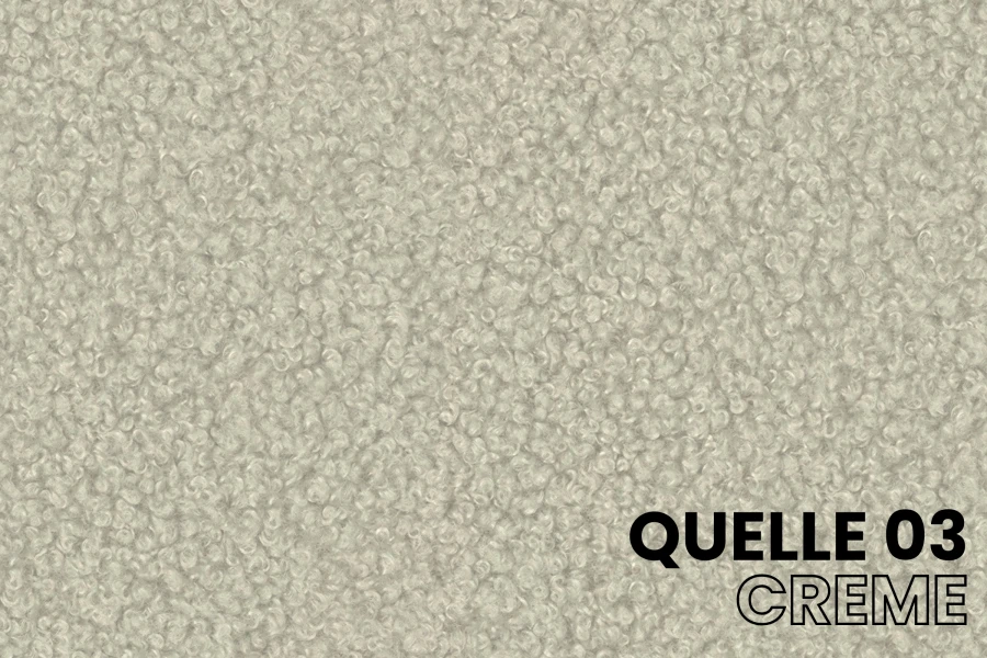 Stoffmuster Quelle 03 Creme: Detailansicht des hochwertigen Bouclé-Bezugsstoffs.