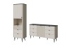 Modernes Set aus hohem Regal und Sideboard der Mily Kollektion in Beige mit schwarzen Akzenten.