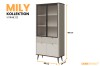 Elegante Vitrine Mily 02 in Beige mit Holz-Details, Maße: 191 cm Höhe, 90 cm Breite, 40 cm Tiefe.