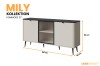 Mily Kommode 07 Beige, schwarze Marmor-Optik, 160x82x40 cm, modernes Sideboard mit Glasfront.