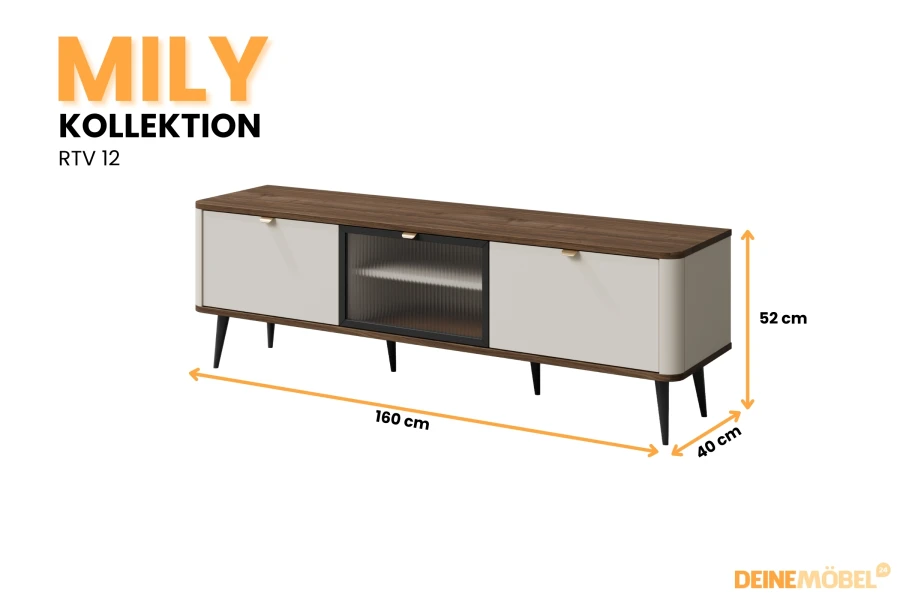 Mily TV-Board RTV 12 Beige, Holz-Optik Top, 160x52x40 cm, stilvolles Lowboard für TV.
