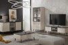 Modernes Wohnzimmer-Set der Mily Kollektion mit TV-Board, Vitrine und Sideboard in Beige und Schwarz.