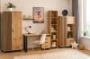 Modernes Zimmer-Design mit LAMI Möbeln: Schreibtisch, Regale und Schrank in Eiche Artisan und Schwarz.
