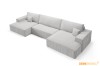 Moderne U-Form Wohnlandschaft aus hellgrauem Cord-Stoff mit Kissen für das Wohnzimmer.