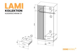LAMI C Jugendzimmer-Set Kinderzimmer LAMI C modernes Set in Wotan Eiche mit Lamellen & Schwarz Matt Deine Moebel 