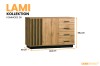 Sideboard Lami 06 in Eiche-Nachbildung mit Lamellenfront und Maßen: 141,2 x 88,2 x 40 cm.
