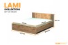 Doppelbett Lami 26 160x200 cm in Eiche-Optik mit Maßen und Lamellen-Kopfteil.