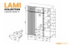 Innenansicht und technische Zeichnung des Lami Kleiderschranks 15 mit Fachböden-Maßen.