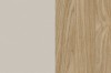 Materialprobe: Matte beige Oberfläche kombiniert mit heller Eichenholz-Maserung.
