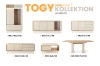 TOGY Kollektion Übersicht: Sideboards, Highboard, Couchtisch und Esstisch mit Maßen.