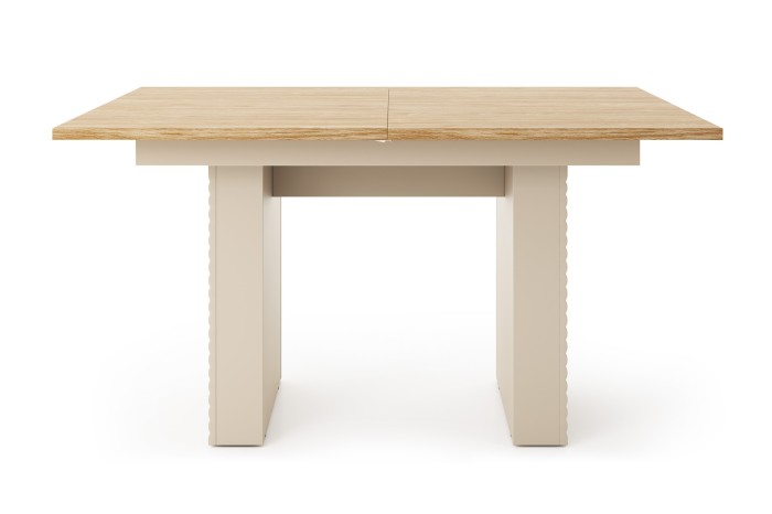 Moderner Esstisch aus der TOGY Serie in Beige und Eiche, kompakte Ansicht.