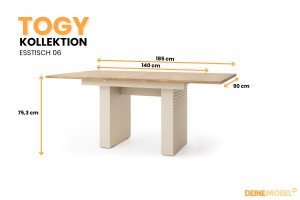 Esstisch TOGY 06 140-185 / 90 cm mit geriffelten Beinen