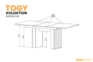 Esstisch TOGY 06 140-185 / 90 cm mit geriffelten Beinen