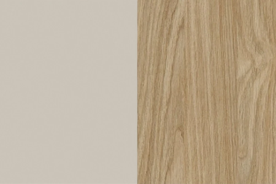 Struktur und Farbmuster der Togy Kollektion: Sand-Beige trifft auf helle Eiche Optik.