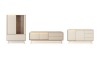 Set aus Highboard, TV-Unterschrank und Sideboard in hellem Holzdesign für das Wohnzimmer.