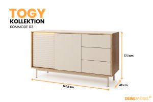 Wohnzimmer-Set TOGY A 3/4 - tlg. in Kaschmir / geölte Eiche