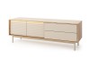 Elegantes Togy Lowboard in Eiche mit zwei geriffelten Fronten, LED-Beleuchtung und Schubladen.