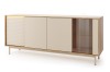 Modernes Sideboard Togy 02 mit LED-Beleuchtung, Glasvitrine und stilvoller Riffeloptik-Front.