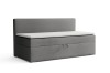 Modern upholstered bed with bed base in dark grey on a white background.