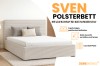 Modernes Polsterbett Sven in Beige mit Cord-Stoff POSO, Kopfteil und Bettkasten.