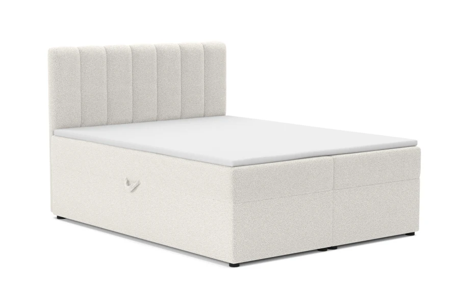 Modern Vincent boxspring bed in white with soft bouclé cover.