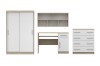 Moderne meubelset in wit en eiken met kledingkast, bureau, ladekast en wandplank.