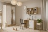 Modernes Jugendzimmer-Set in Holzoptik und Weiß mit Spiegel-Kleiderschrank und Schreibtisch.