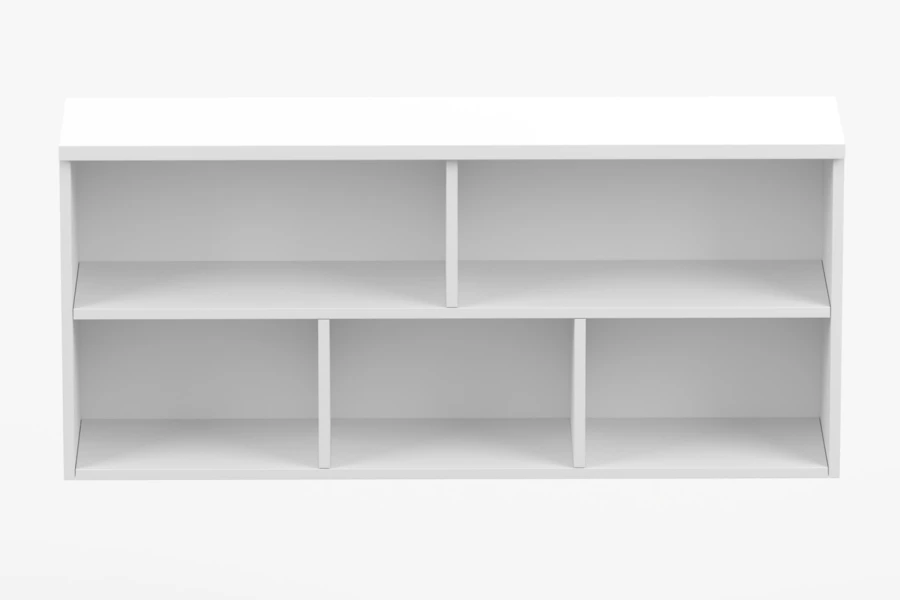 Weißes Wandregal mit 5 Fächern zur Wandmontage, schlichtes Design für Bücher und Deko.