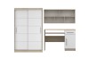 3-teiliges Möbel-Set bestehend aus Kleiderschrank, Wandregal und Schreibtisch in Eiche-Weiß.