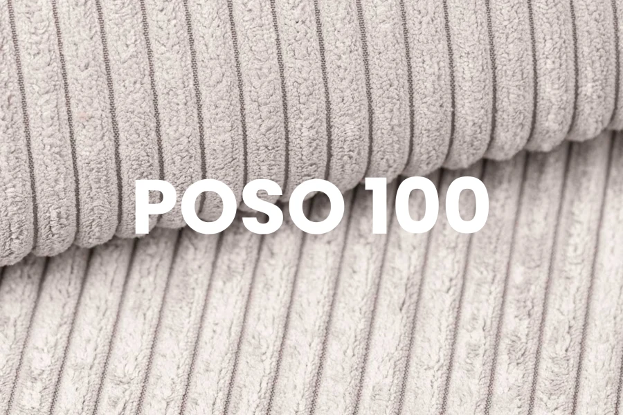 Stoffmuster-Nahaufnahme des Cord-Bezugs Poso 100 in hellem Beige für Betten.