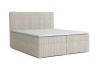 Modernes Boxspringbett aus cremefarbenem Cord-Stoff mit hohem Kopfteil auf weißem Hintergrund.