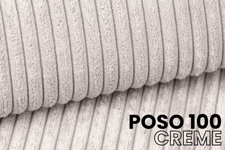 Stoffmuster POSO 100 in Creme: Detailansicht des weichen Cord-Bezugs für Betten.