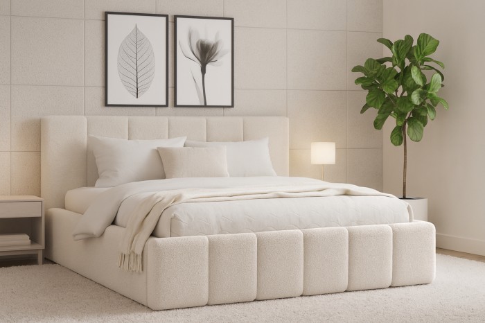 Megan Polsterbett im modern eingerichteten Schlafzimmer mit gemütlicher Atmosphäre.