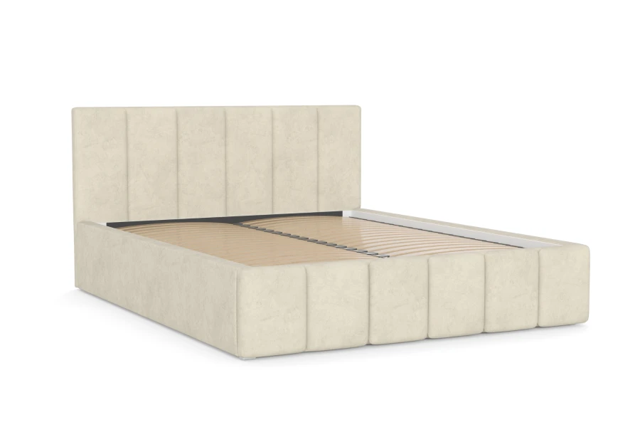 Hochwertiges Polsterbett Megan in Beige mit Lattenrost ohne Matratze.