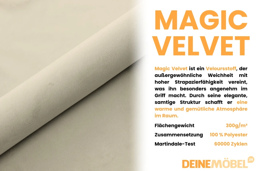 Detailaufnahme Magic Velvet Veloursstoff in Beige für Polsterbetten.