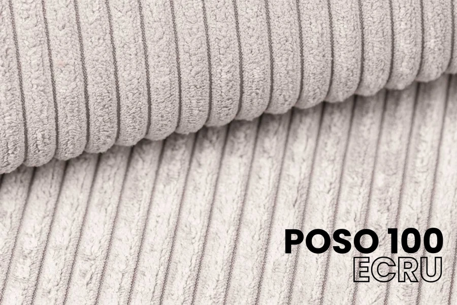 Close-up of the POSO 100 corduroy fabric in the colour ecru for boxspring beds.