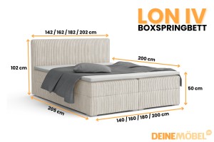 LON IV 200x200 Cord Poso 100 Ecru Boxspringbett Komplettbett Polsterbett Cord-Samt Deine Möbel   