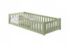 Sage green children's bed made of wood with fall protection, minimalist design for boys and girls.