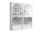 Weißer Kleiderschrank mit Rundbogenspiegeln und schwarzen Griffleisten.