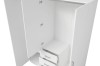 Interior view of a white wardrobe with open drawers and high-quality hinges.