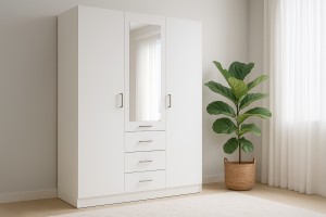 BROOKE Kleiderschrank 150 cm 3-türig mit Schubladen Spiegel Deine Moebel 