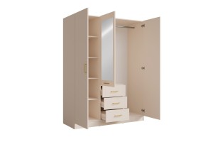 BROOKE Kleiderschrank 150 cm 3-türig mit Schubladen Spiegel Deine Moebel 