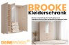 BROOKE Kleiderschrank in Beige mit Spiegel, drei Türen und Schubladen.