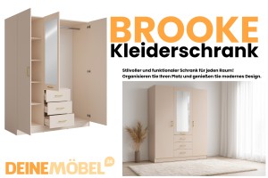BROOKE Kleiderschrank 150 cm 3-türig mit Schubladen Spiegel Deine Moebel 