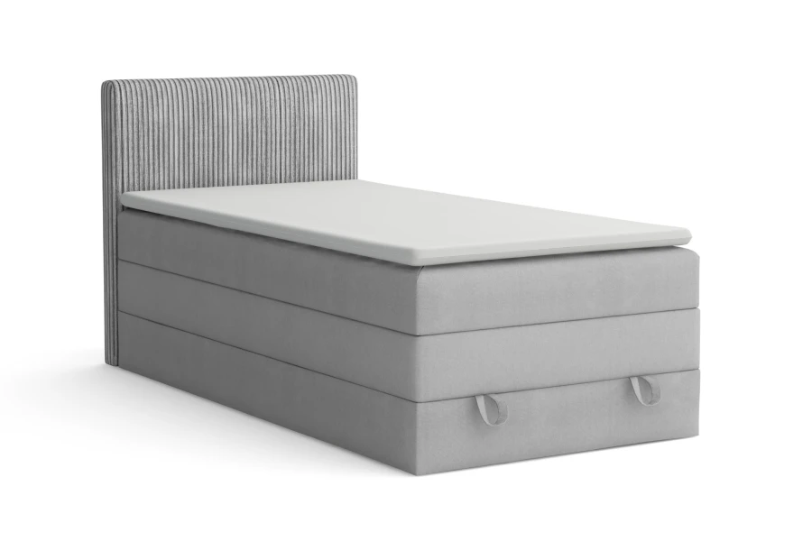 Hellgraues Boxspringbett ORO mit Cord-Optik Kopfteil freigestellt