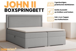 JOHN II 160x200 Poso 55/Paros 5 Hellgrau Boxspringbett mit Bettkasten Deine Möbel