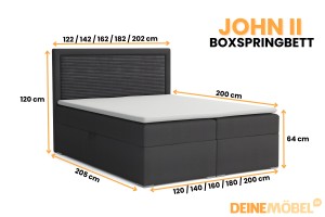 JOHN II 160x200 Poso 34/Kronos 34 Anthrazit Boxspringbett mit Bettkasten Deine Möbel