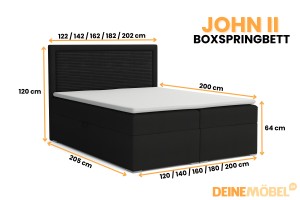 JOHN II 160x200 Poso 135/Kronos 7 Schwarz Boxspringbett mit Bettkasten Deine Möbel