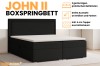 Infografik zum Boxspringbett John II in Schwarz mit Details zu Bettkasten und Kaltschaum-Topper.